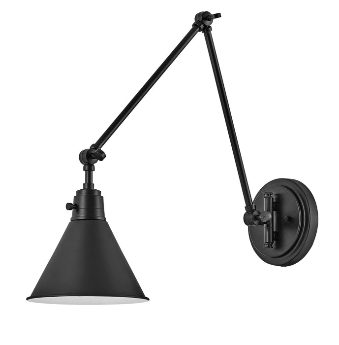 A modern outdoor wall light with a black finish and clear glass panels featuring a rectangular design.
