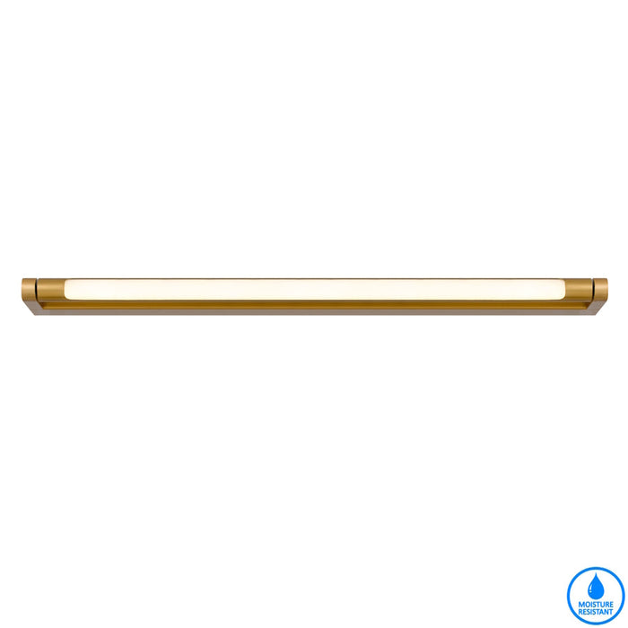 A modern linear LED wall sconce with an aged gold finish and a white diffuser.