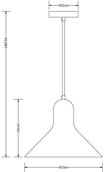 Nickel pendant light with a conical diffuser, full view.