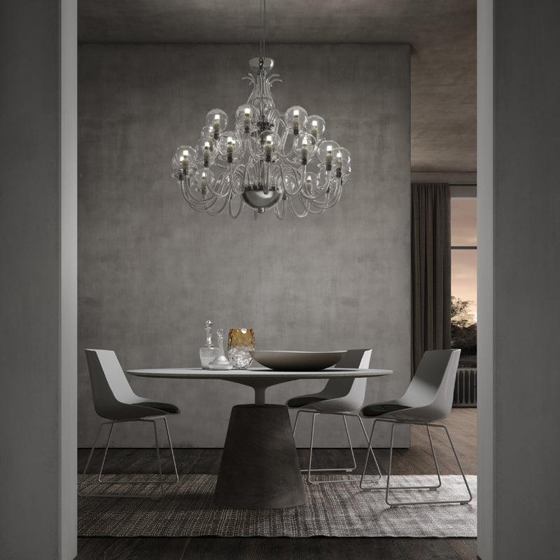 Large, modern wall sconce with a curved, metallic body, side view.