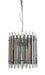 Modern black five-light pendant light with spherical frosted shades.