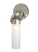A modern ceiling fan with five light wood-tone blades and a central light kit.