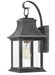 A traditional outdoor wall lantern with a dark bronze finish and clear seeded glass.