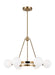 Bronze modern linear chandelier with six cylindrical clear glass shades.
