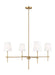 Bronze four-light chandelier with clear seeded glass shades.