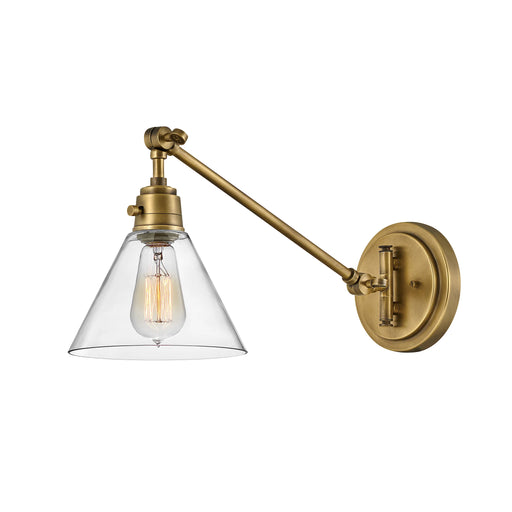Heritage bronze pendant light with a single cylindrical clear glass shade and exposed bulb.