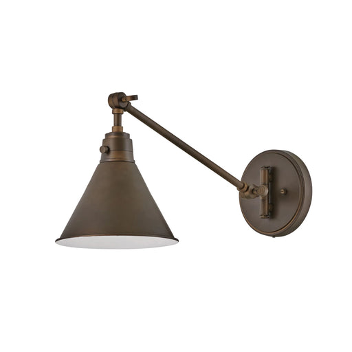 Oil-rubbed bronze cylindrical pendant light.