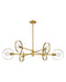 Lacquered brass and clear glass five-light linear chandelier with bell-shaped shades.