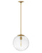 Heritage bronze modern linear chandelier with exposed spherical bulbs.