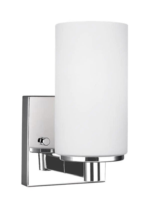 Modern multi-light chandelier with frosted cylindrical shades in a bronze finish.