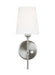 Modern cylindrical silver ceiling light with a white interior.