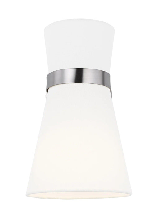 Modern wall sconce with a cylindrical silver metal shade and a gold interior, with an up-and-down light effect.