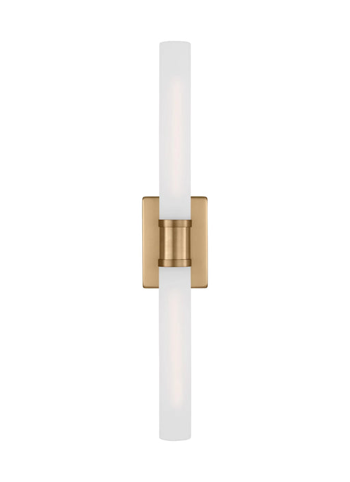 A white contemporary floor lamp with a large round shade and a sleek pole.