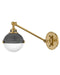 A contemporary linear pendant light with four clear glass shades and a dark bronze finish.
