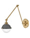 A contemporary linear pendant light with multiple clear glass shades and a dark bronze finish.