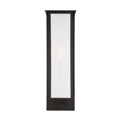 A minimalist black rectangular wall sconce with a thin profile.