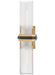 A contemporary wall sconce with a white cylindrical glass shade and a matte black finish base.