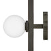 An angled view of a modern black outdoor wall lantern with seeded glass.