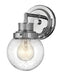 Polished chrome modern chandelier with multiple arms and spherical glass shades.