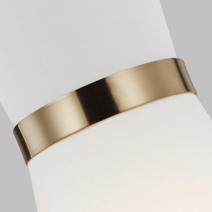 Modern black and gold linear ceiling light, detail shot.