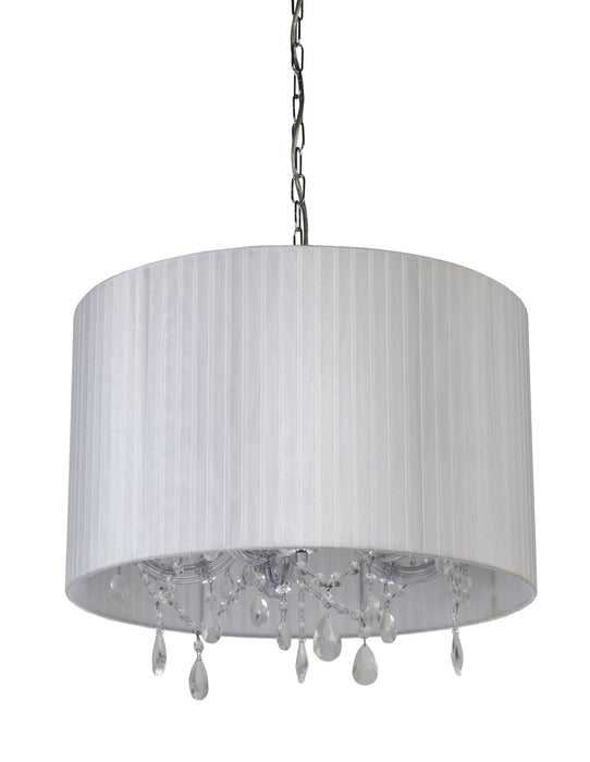 Modern white ceiling light with four spherical glass shades.
