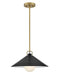 Black and chrome pendant light with a bell-shaped clear glass shade.