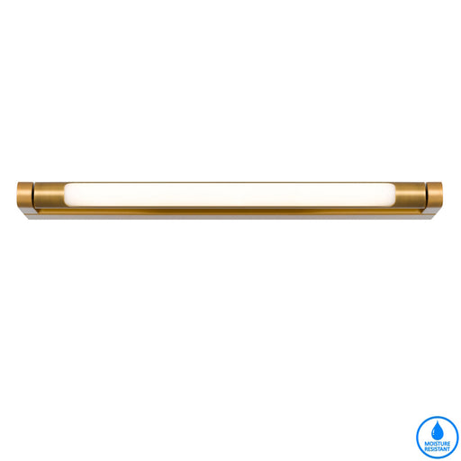 A modern linear LED wall sconce with an aged gold finish and a white diffuser.