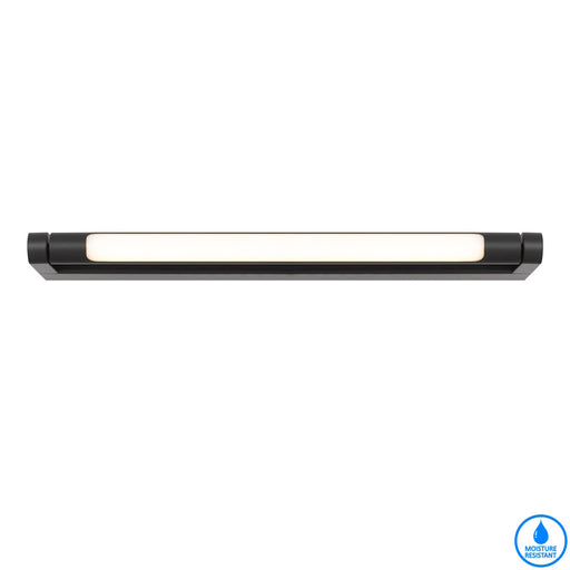 A modern linear LED wall sconce with a black finish and a white diffuser.