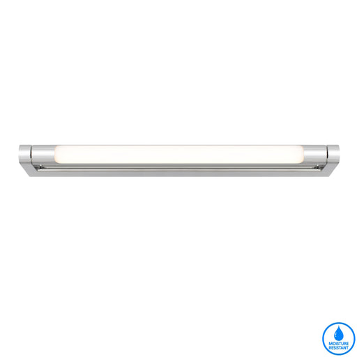 A modern linear LED wall sconce with a chrome finish and a white diffuser.