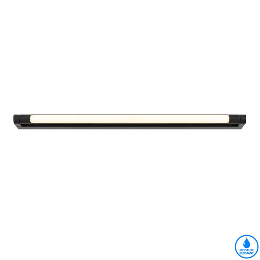 A modern linear LED wall sconce with a black finish and a white diffuser.