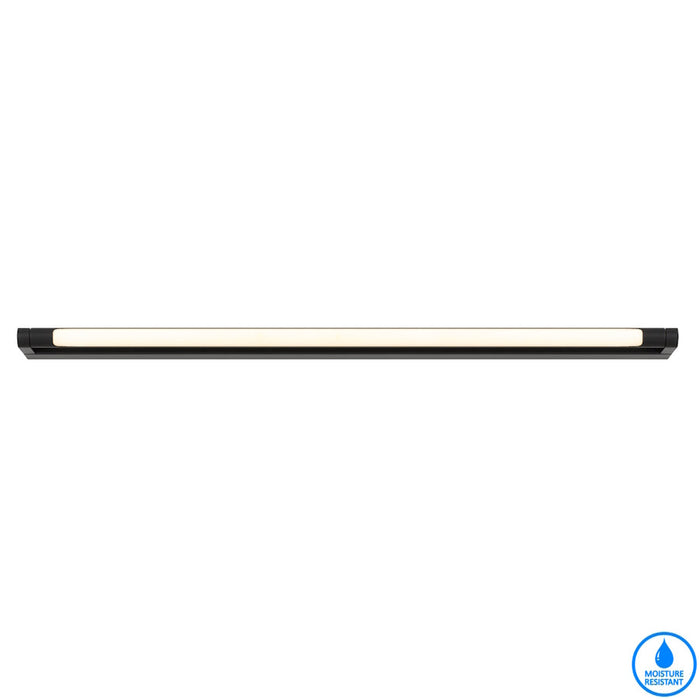 A modern linear LED wall sconce with a black finish and a white diffuser.
