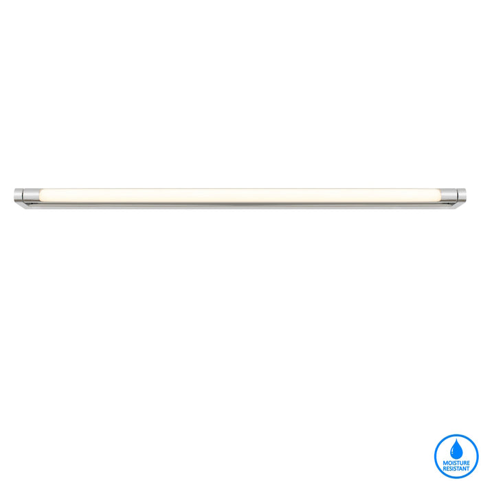 A modern linear LED wall sconce with a chrome finish and a white diffuser.