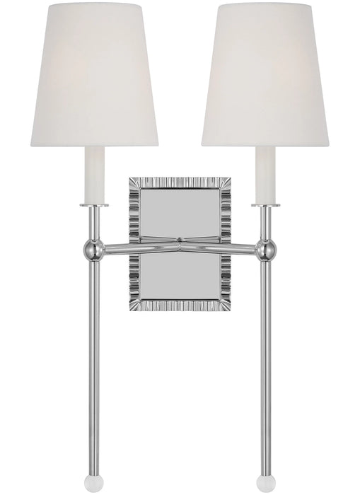 A modern flush mount ceiling light with a wide circular design and a polished nickel finish.