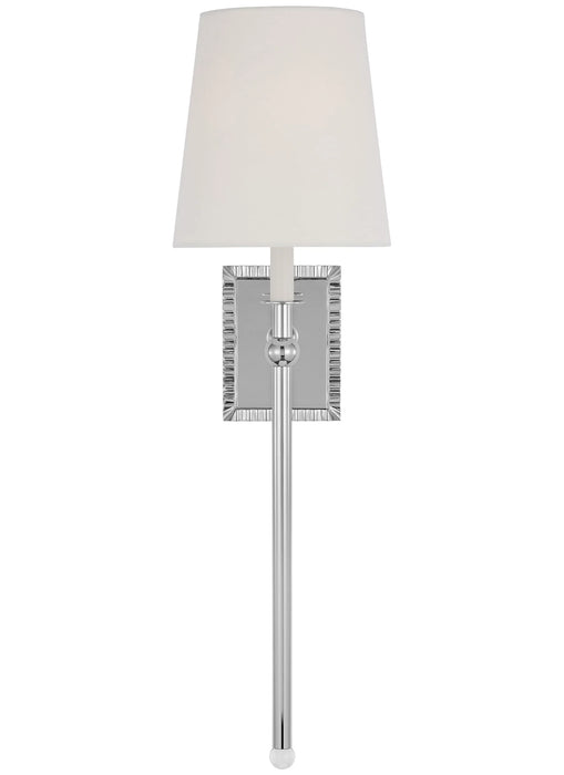 A modern circular flush mount ceiling light with a white diffuser and a polished nickel trim.