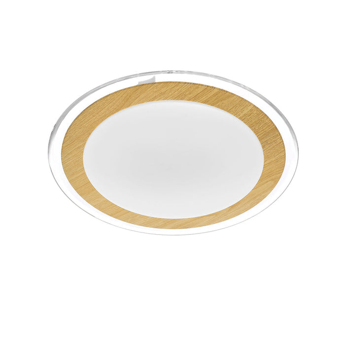 An angled view of a modern ceiling fan with light wood-tone blades.