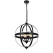 Black four-light linear pendant with cylindrical clear glass shades.