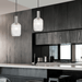 Nickel 14-light pendant with spherical frosted shades, angled view.