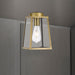 Aged bronze 15-light linear pendant with decorative cages and clear seeded glass panels, close-up of light.