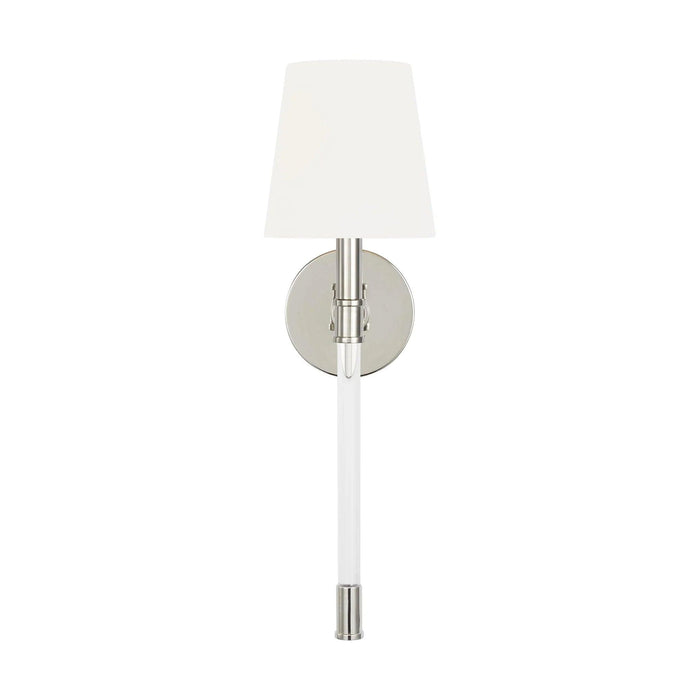 Polished nickel modern wall light with a spherical shade.