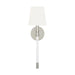 Polished nickel modern wall light with a spherical shade.