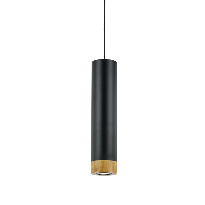 A modern ceiling fan with three black oak blades and a sleek minimalist design.