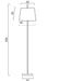 White and aged bronze floor lamp with a spherical glass shade, full view.