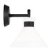 An angled view of a matte black circular flush mount light.