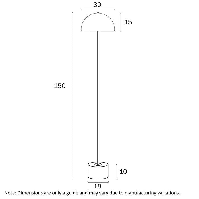 White floor lamp with a dome-shaped shade and a white terrazzo base, full view.
