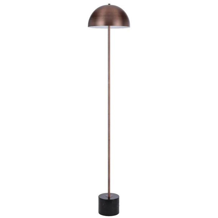 Black floor lamp with a dome-shaped shade and a bronze base.