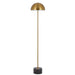 Black floor lamp with a dome-shaped shade and a black terrazzo base with aged gold flecks.
