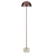 White floor lamp with a dome-shaped shade and a white terrazzo base with bronze flecks.