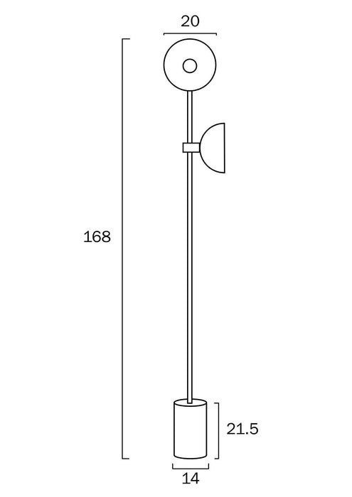 Black floor lamp with a spherical glass shade, full view.