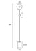 Black floor lamp with a spherical glass shade, full view.