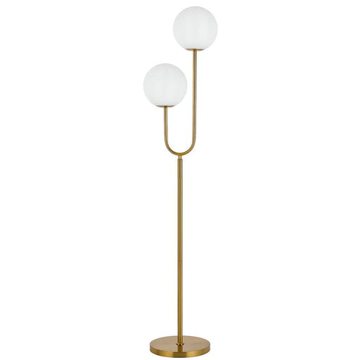 Gold floor lamp with a rectangular base and a clear, rectangular light panel.